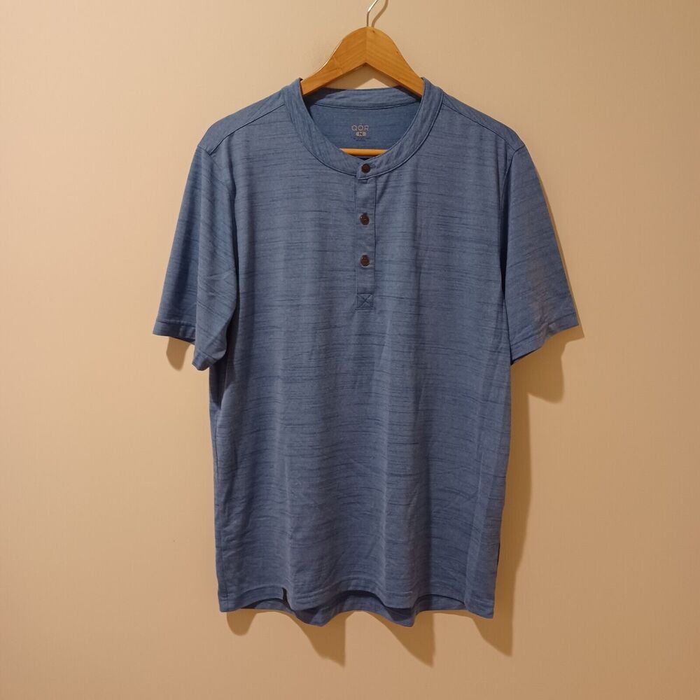 QOR Men's Qortec 180 Henley Polygiene Short Sleeve Blue Size Medium Performance